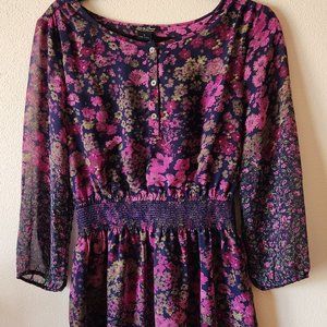 Lucky Brand Smocked Waist Floral Long Sleeve Mini Dress